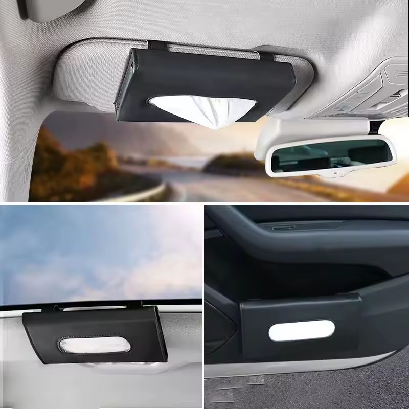 Soft Leather Car Tissue Box – Hanging Sun Visor Paper Towel Holder & Storage Bag Soft Leather Car Tissue Box – Hanging Sun Visor Paper Towel Holder & Storage Bag