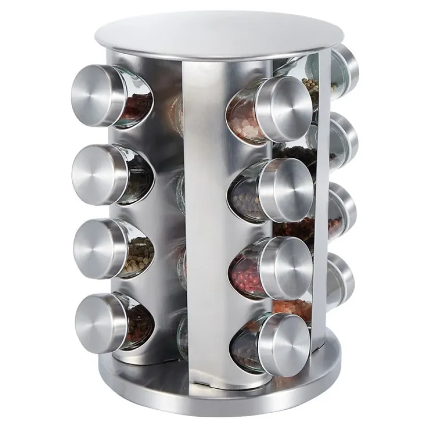 16-Piece Clear Glass Spice Jar Set with 360° Rotating Base – BPA-Free Kitchen Condiment Organizer