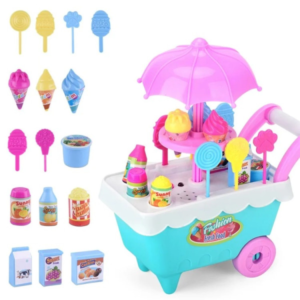 19Pcs Children’s Candy Ice Cream Cart Play Set – Pretend Play Toy (Color Random, No Light & Music) 19Pcs Children’s Candy Ice Cream Cart Play Set – Pretend Play Toy (Color Random, No Light & Music)